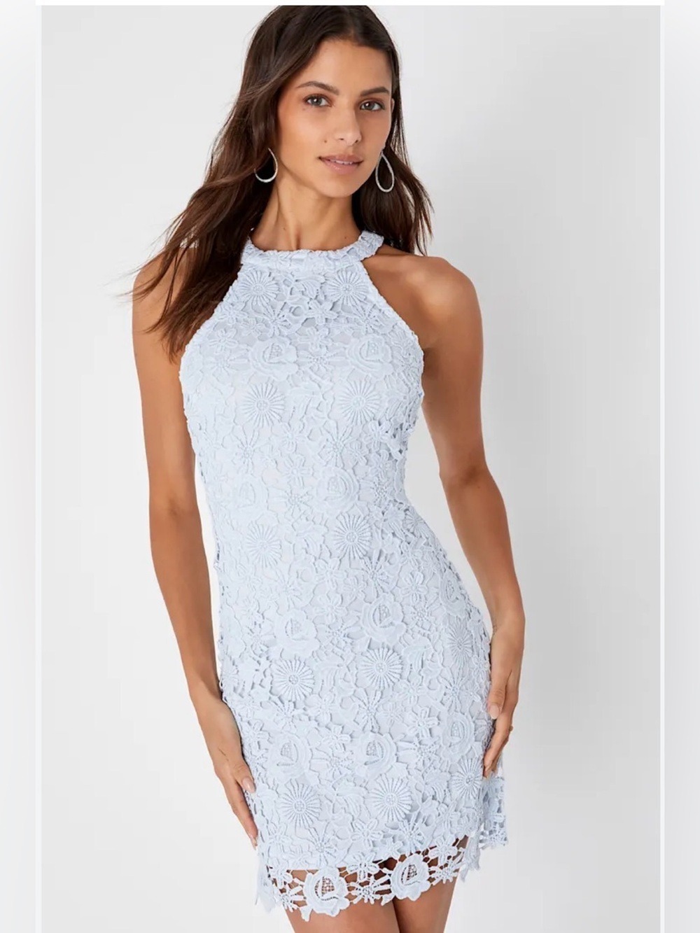 Lulus Love Poem Light Blue Lace Mini Dress XS Wedding Guest Party Formal Prom